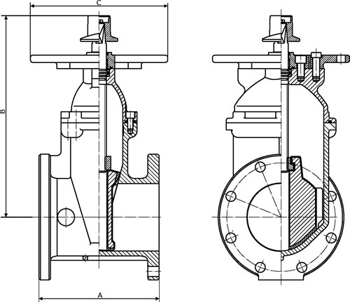 Rapidrop 104FF NRS Resilient Wedge Gate Valve dims