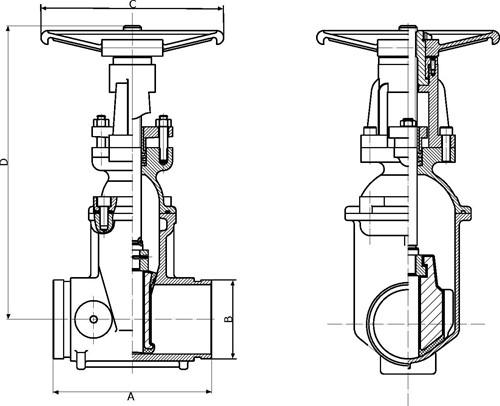 Rapidrop RD103GG OS&Y Resilient Wedge Gate Valve dims