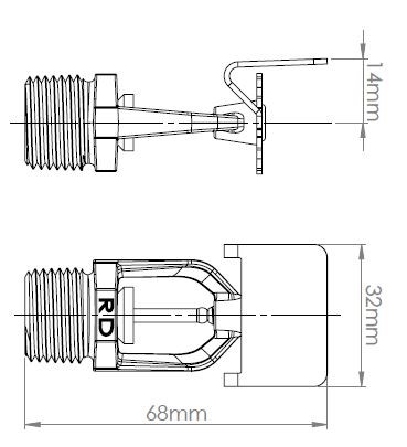 RD060, RD061 Horizontal Side Wall Fire Sprinkler Head Dimensions