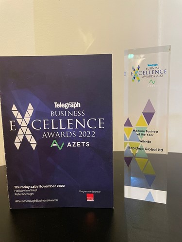 Rapidrop Global Ltd win Medium Business Of The Year at Peterborough Telegraph Business Excellence Awards 2022